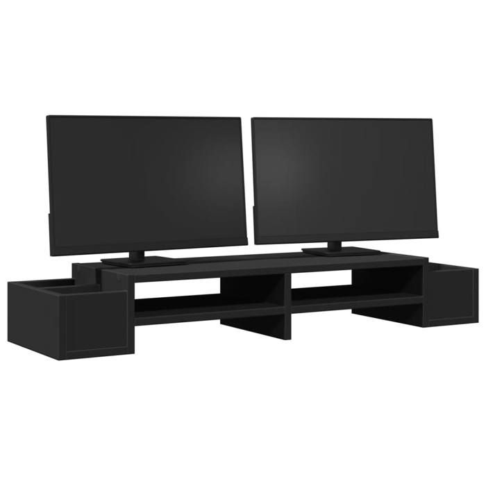 VidaXL Support de moniteur avec rangement noir bois d'ingénierie, support de moniteur pour bureau, étagère de moniteur, 854689