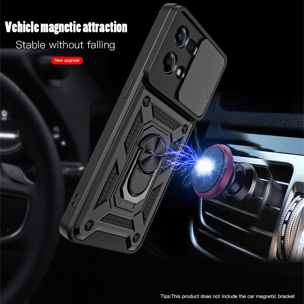 KEYSION Shockproof Case for OPPO Reno 7 4G 7Z 5G 7 Pro Push Pull Camera Protection Ring Stand Phone Back Cover for OPPO F21 Pro 4G 5G