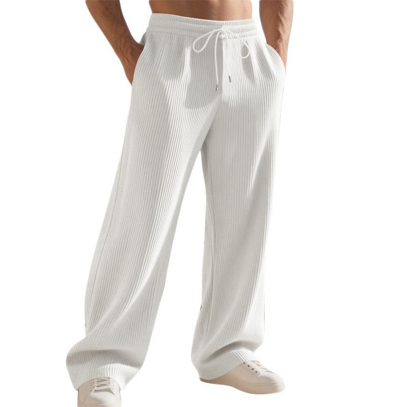 Men Solid Color Corduroy Drawstring Waist Wide Leg Casual Pants S белый
