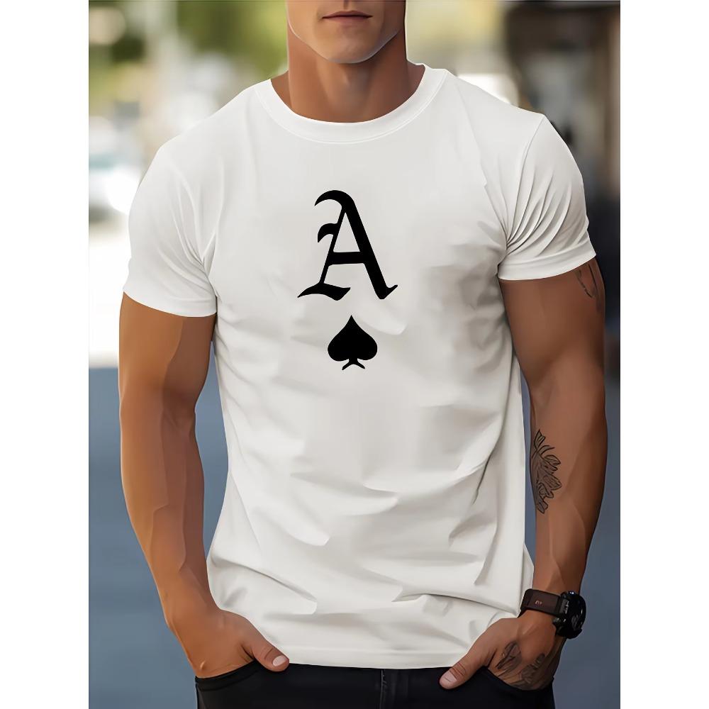 Ace Of Spades Print T Shirt, Tees For Men, Casual Short Sleeve T-shirt For Summer