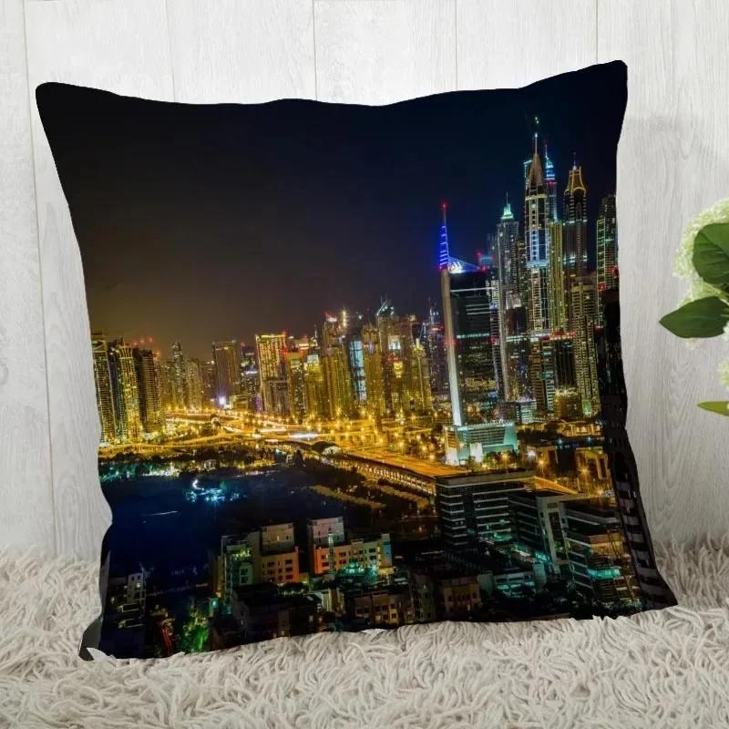 Luxury Home Decor Pillow Cover Living Room Sofa Cushion Cover City Night Scene Light Pattern Cushion Cover
