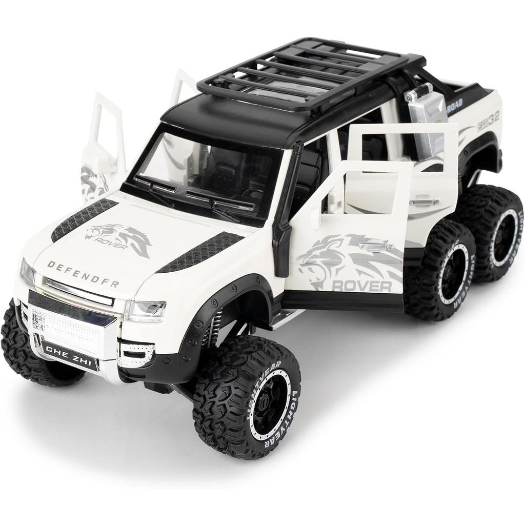 Toy Car 1/24 Land Rover Defender Six Wheels Off Road Pickup Car Model,Pull Back Diecast Truck Collectible Truck with Sounds  Lights for Kids Adults