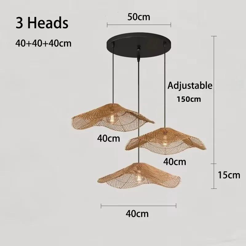 Japanese Retro Rattan Lamp Restaurant Chandelier Coffee Shop Restaurant Loft Home Decor Hanging Rattan Straw Hat Pendant Light