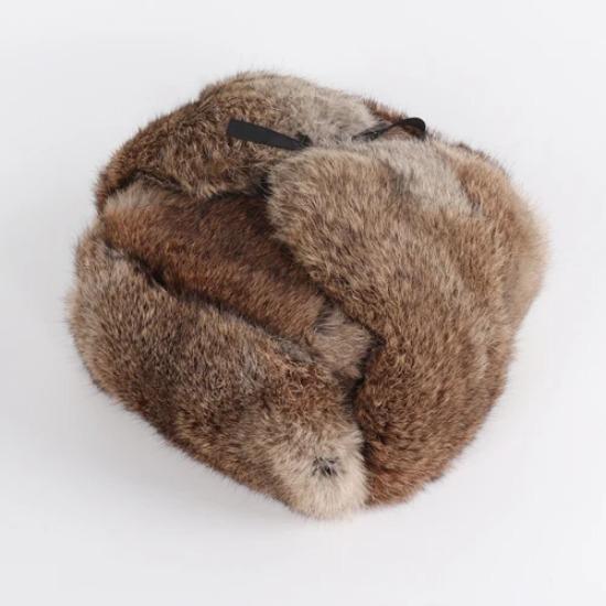 

Новое поступление Шапки-ушанки из меха русского кролика для мужчин Толстая мужская зимняя шапка из натурального кроличьего меха Цельная шкура Уличная шапка-авиатор Настоящая меховая шапка 62cm