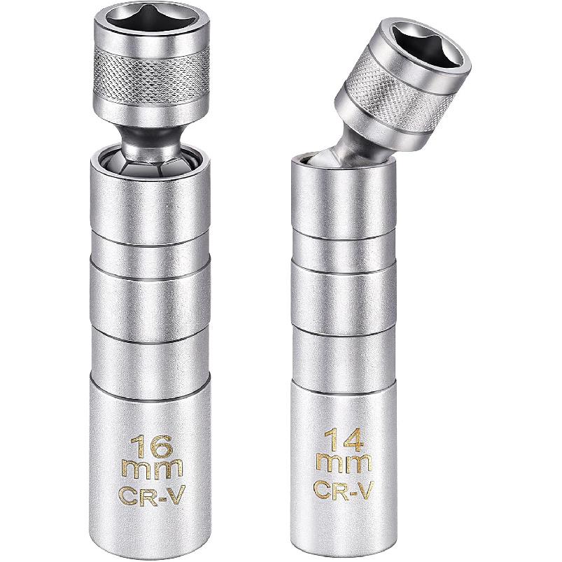 Magnetic Swivel Spark Plug Socket Set, 14mm 16mm 3/8 Inch Drive | 14Mm and 16Mm Magnetic Swivel Spark Plug Sockets with Thin-Wall 3/8 Inch Drive