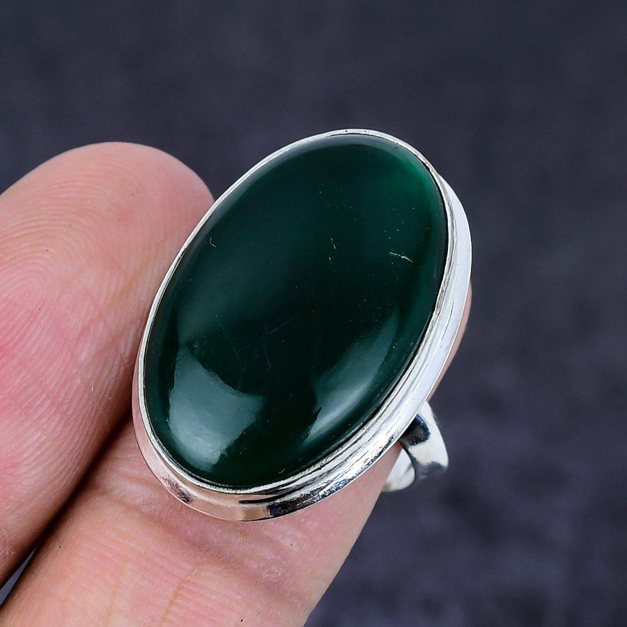 Natural Green Onyx Gemstone 925 Sterling Silver Jewelry Ring Size 8 e8M56