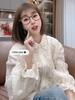 Korean Style Openwork Lace Lapel Blouse - 2025 Spring Women's Loose Fit, Long Sleeve