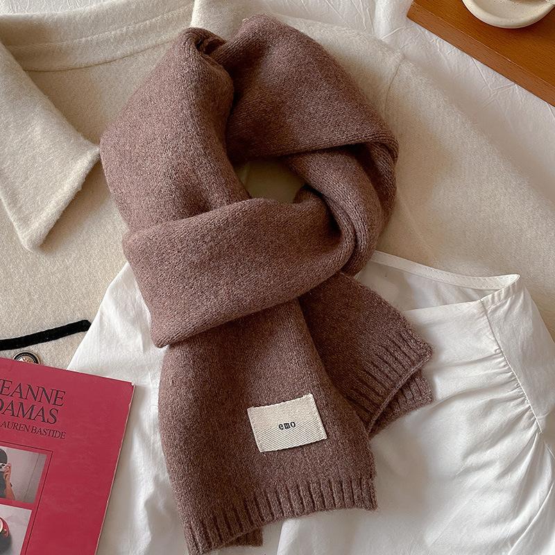 Gentle solid color small scarf white knitted wool short scarf women's autumn and winter warm couple style simple