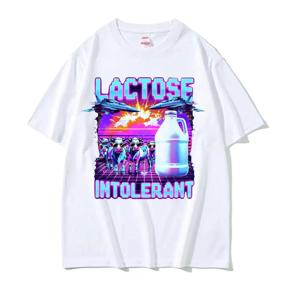 Lactose Intolerant Meme Graphic TShirt Retro Milk 90s Funny Humor T Shirts Unisex Women Casual Cotton Oversized T Shirt Streetwear