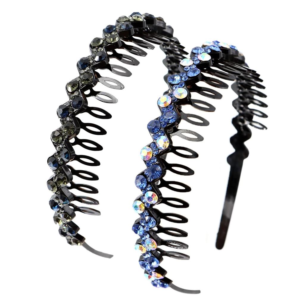 ZOCONE Wave Rhinestone Headbands, 5pcs Plastic Tooth Comb Headbands, Crystal Hair Loop Non-slip Wavy Hairbands for Women Girls