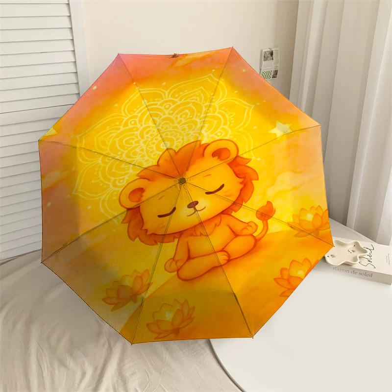 

Peaceful Lion Lotus Mandala Umbrella: Automatic Opening & Closing, Outdoor Protection, Lightweight & Durable Travel Accessory