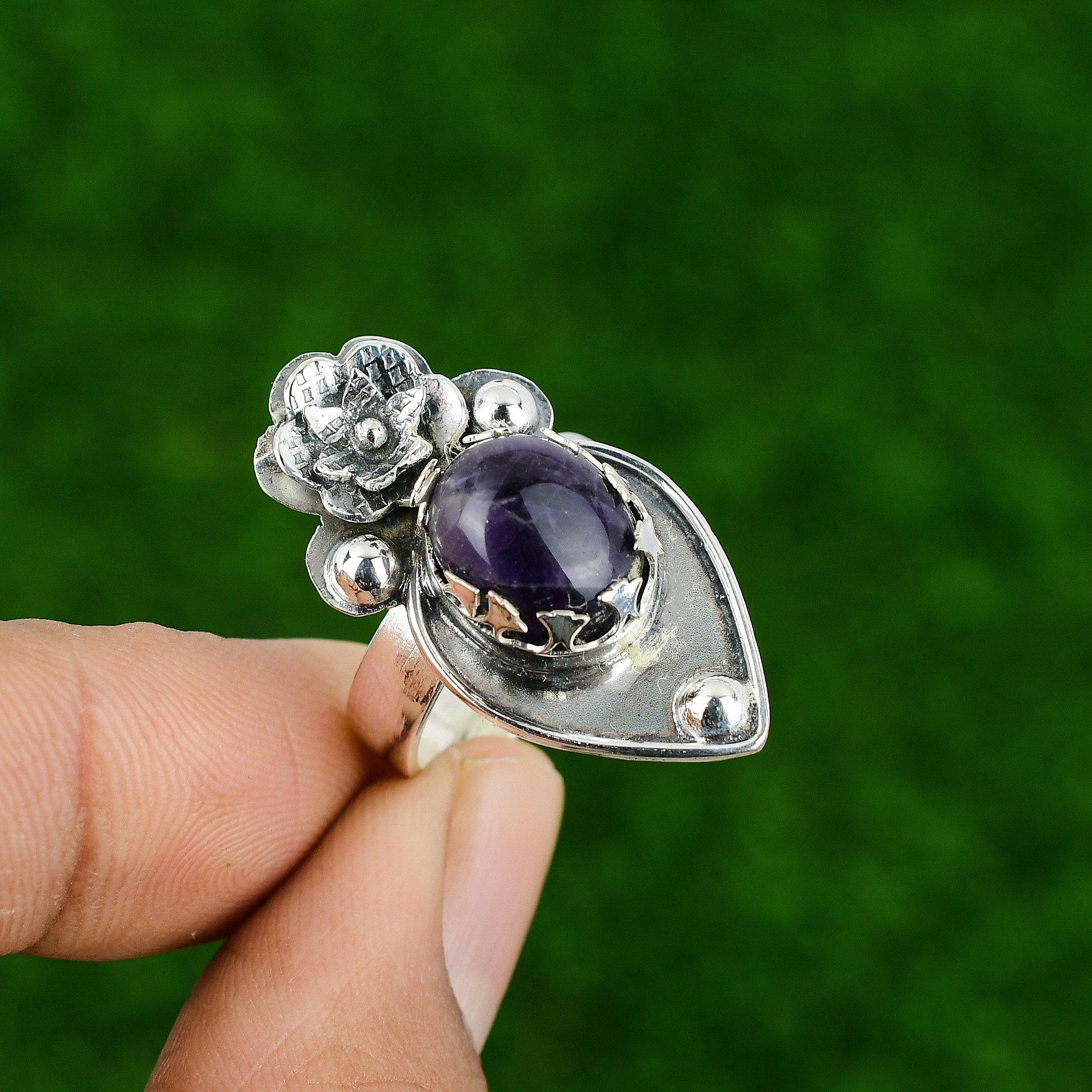

Натуральный шевронный аметист, эффектное кольцо-цветок, фиолетовое, регулируемое, серебро 925 пробы Adjustable