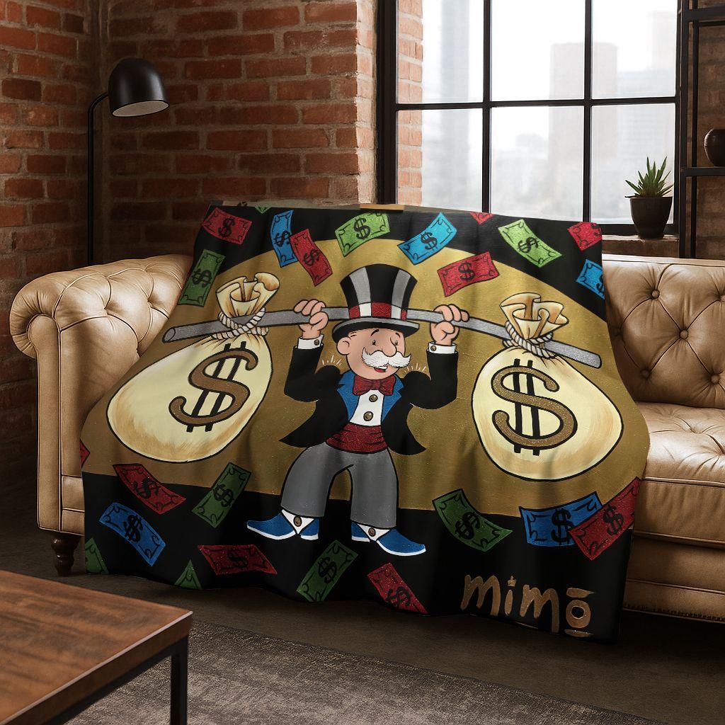 Rich Cartoon Monopoly Dollar Game Money Flannel Blanket,Cozy Soft Throw Blanket for Home Bedroom Bed Sofa Picnic Cover Gift Kids