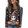 Damen Halloween Print Modisches Langarm-Top