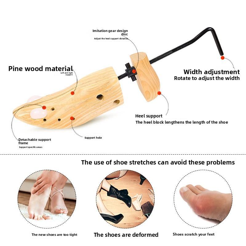 Pine Adjustable Flat-soled High-heeled Setting Device Wooden Shoe Support Shoe Last Expander Unisex Shoe Support