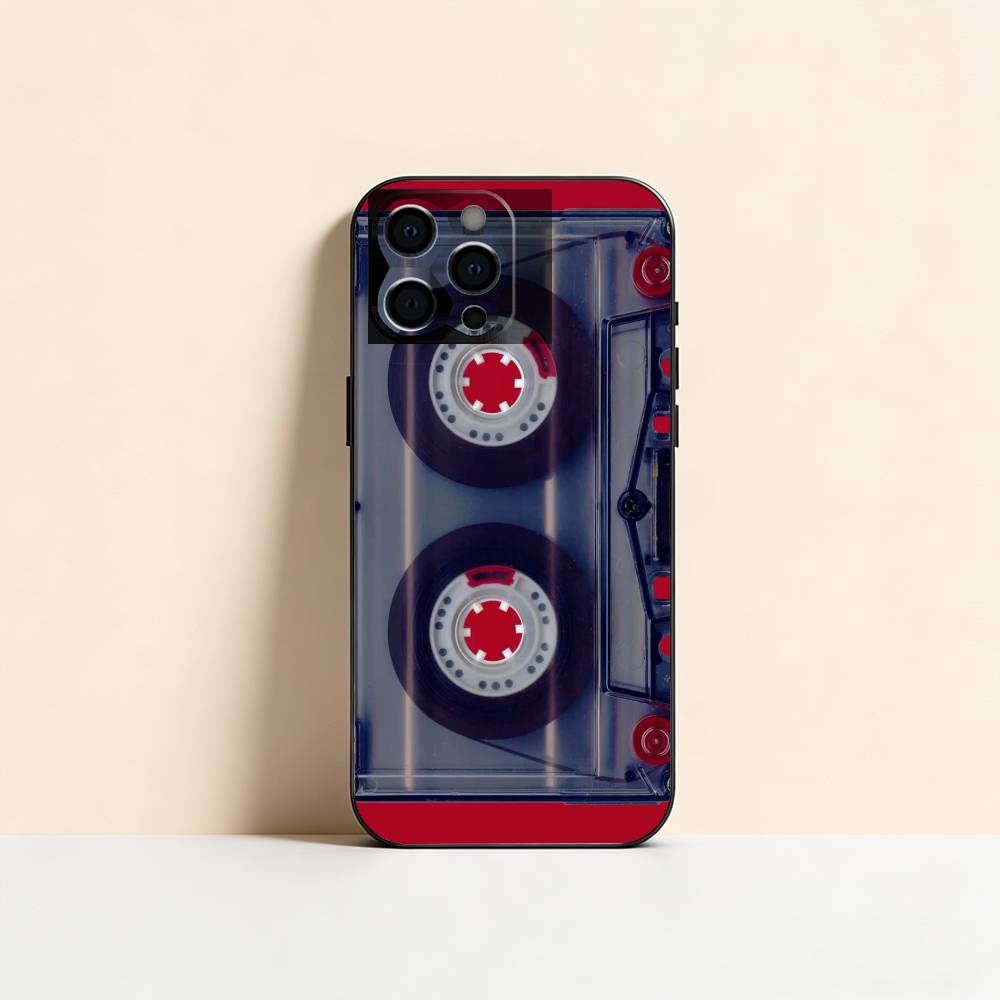 Retro Cassette Pattern Plating Phone Case For iPhone 17,16,15,14,13,12,11 Plus,Pro Max,XS,Soft Silicone Black Cover