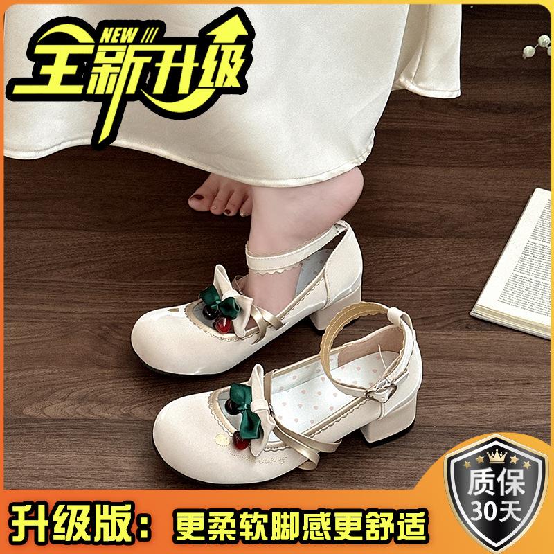 Sweet and Cute Bow Round Head Thick Heel Women's Summer New Sweet and Versatile Casual High Heel Single Shoes