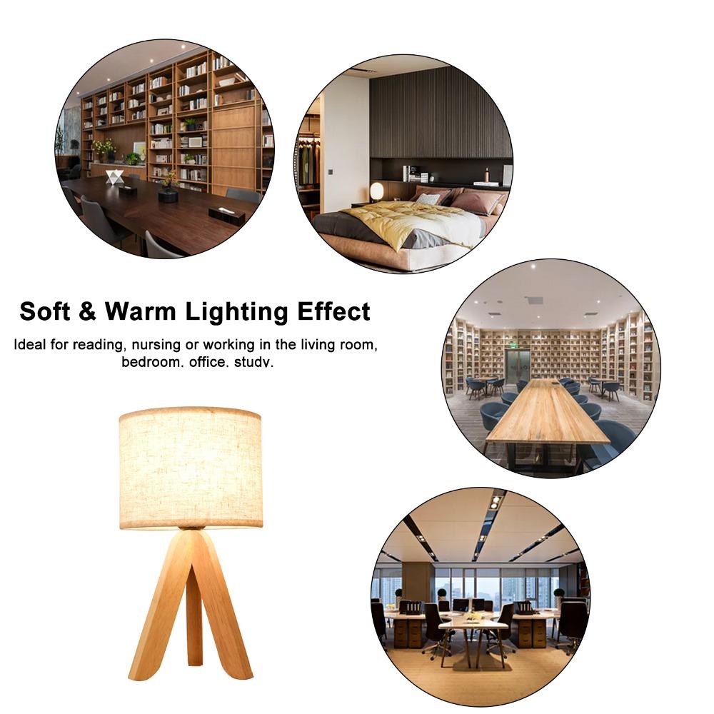 Linen Lampshade Table Lamp Wood Tripod Stand Desk Lamp Vintage Bedside Lamp  Study