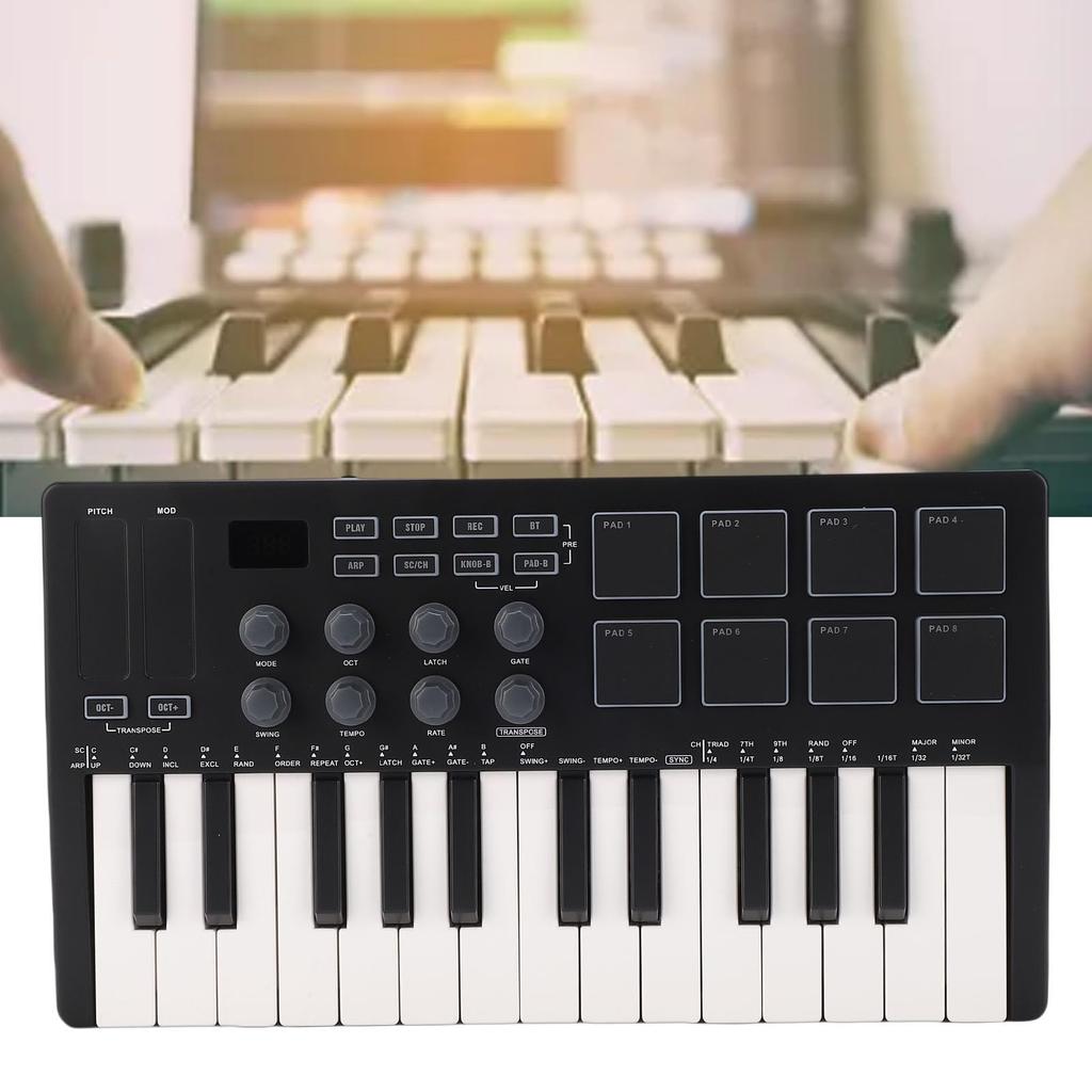TOPINCN MIDI Keyboard Bluetooth 8 RGB Music Beginner to Black 25-Key Controller, Enabled, Wireless, Pads, Multi-DAW Compatible, Production,