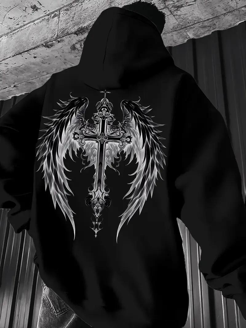 

Local stock of men s retro Gothic wing hoodies comfortable hooded sweatshirts with ropes and high-quality casual sweatshirts 3XL