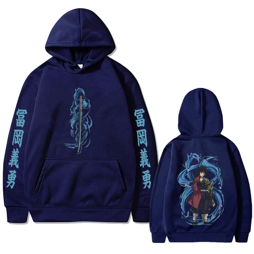 Anime Demon Slayer Water Hashira Tomioka Giyuu Print Hoodie Men Women Cartoon Manga Merch Pullover Oversized Hoodies