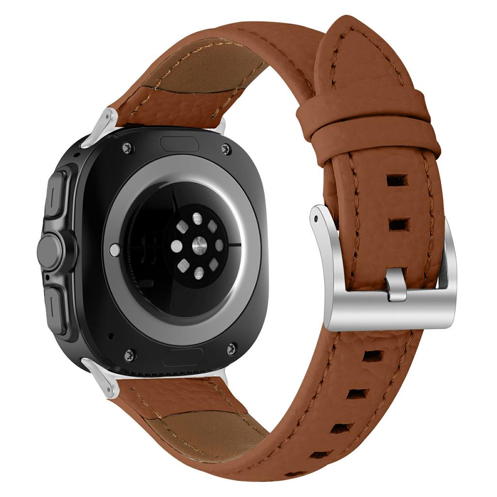 For Samsung Galaxy Watch Ultra (2025) 47mm/Watch Ultra 47mm Litchi Texture Genuine Cow Leather Strap Pointed-End Watch Band with Silver Buckle