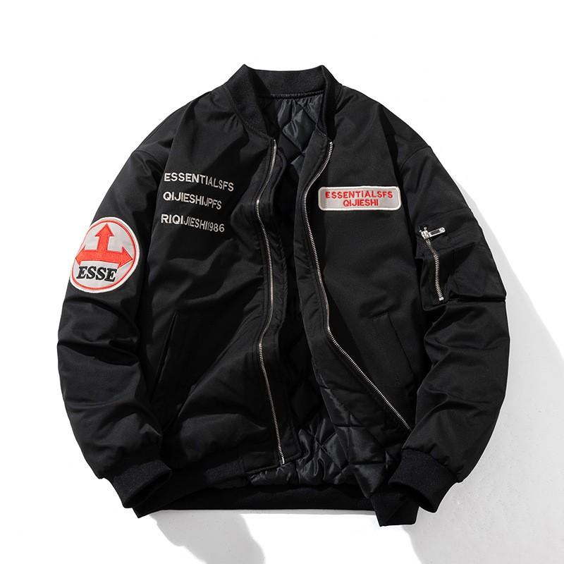Unisex Oversized Bomber Jacket With Embroidered Casual Cotton-Polyester Blend Outerwear Fall