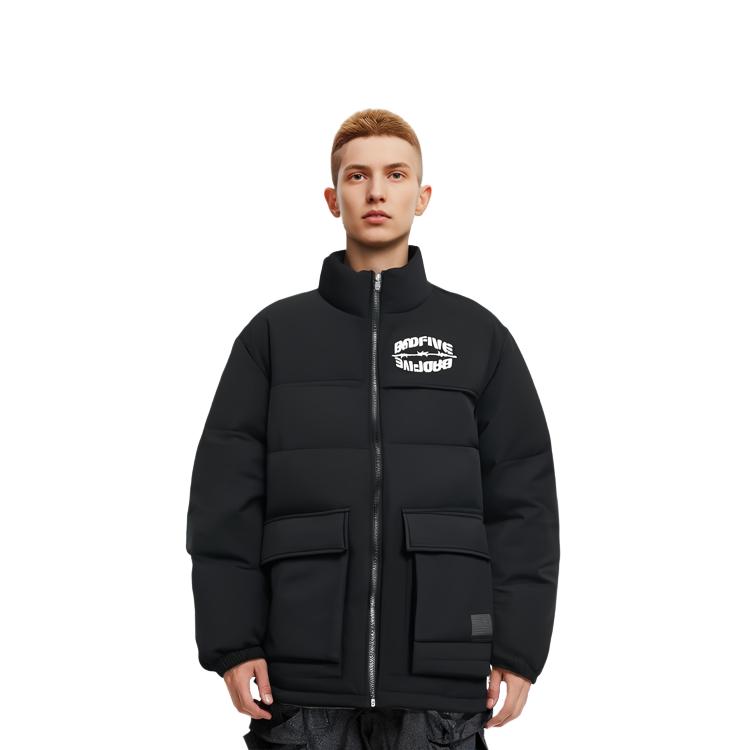 Li Ning Down Jackets Men's Black Stand Collar Moderate Quilted Down Jacket AYMS111-3