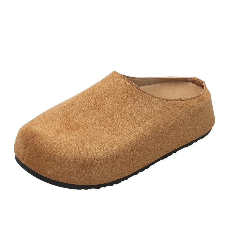 Baotou Mid-heel Flat Shoes New Summer Round Head Deep Mouth Suede Soft Sole Anti-slip Wear-resistant Slippers