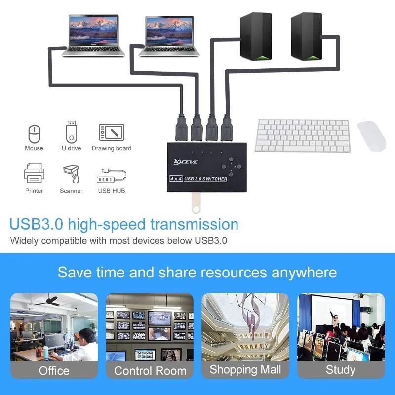 Usb3.0 Switcher Four In Four Out Distribution 4 4-port Splitter Aluminum Alloy Interface Key Converter Printer Sharer
