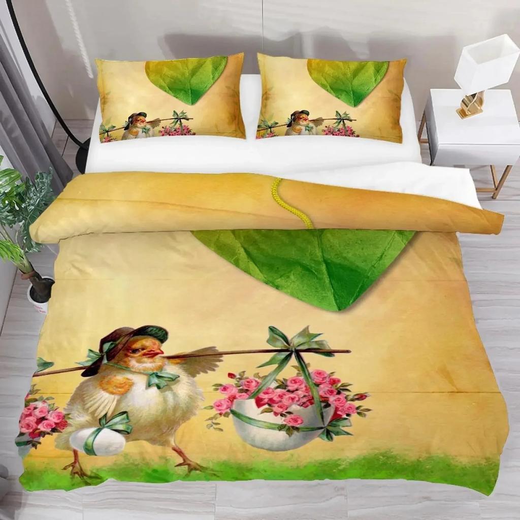 Chicken Duvet Cover King Queen Size Watercolor Rooster Bedding Set for Boys Teens Adults Farm Animal Polyester Comforter Cover