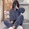 Polka Dot Coral Fleece Couple Pajamas Set Winter Zipper Flannel Men'S Loose Casual Loungewear Girls