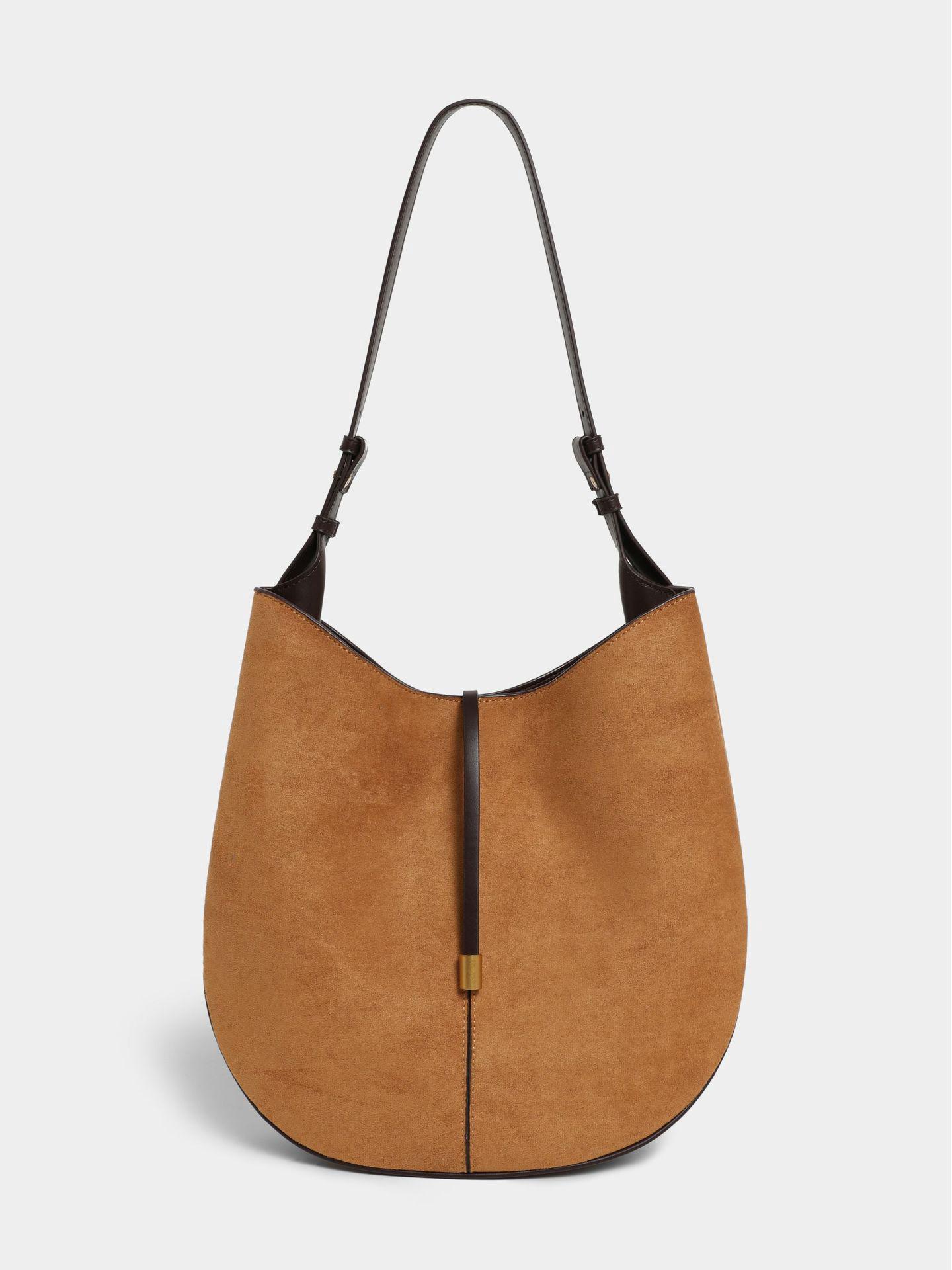 ZA 2025 Claret Red Women s Large Shoulder Bucket Bag with Metal Hardware