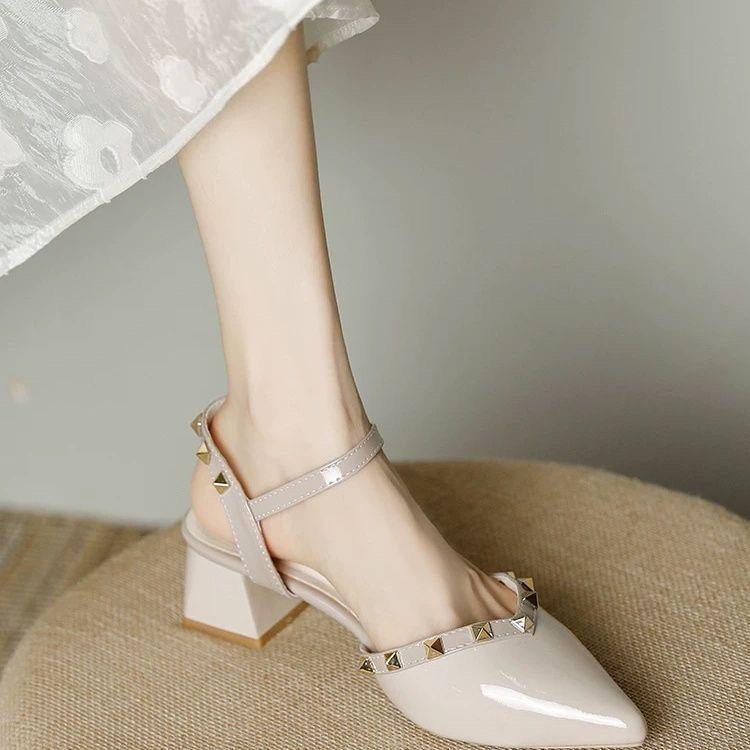 Coarse heel French rivet sandals comfortable non-slip sandals 2025 summer and autumn new versatile pointed heightening cool slippers