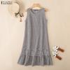 ZANZEA Women Casual Round Neck Summer Sleeveless Grid Print Dress
