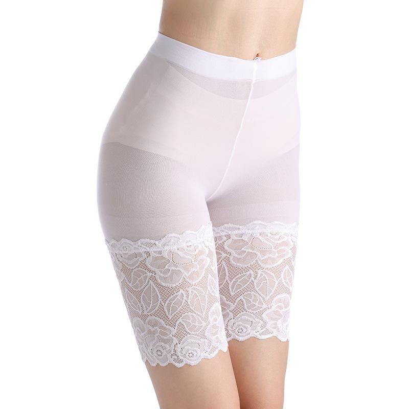 Women's Ice Silk White Safety Short Pants Anti Slip Shorts Under Skirt Thin Lace Underwear Plus Size Non Roll Hem