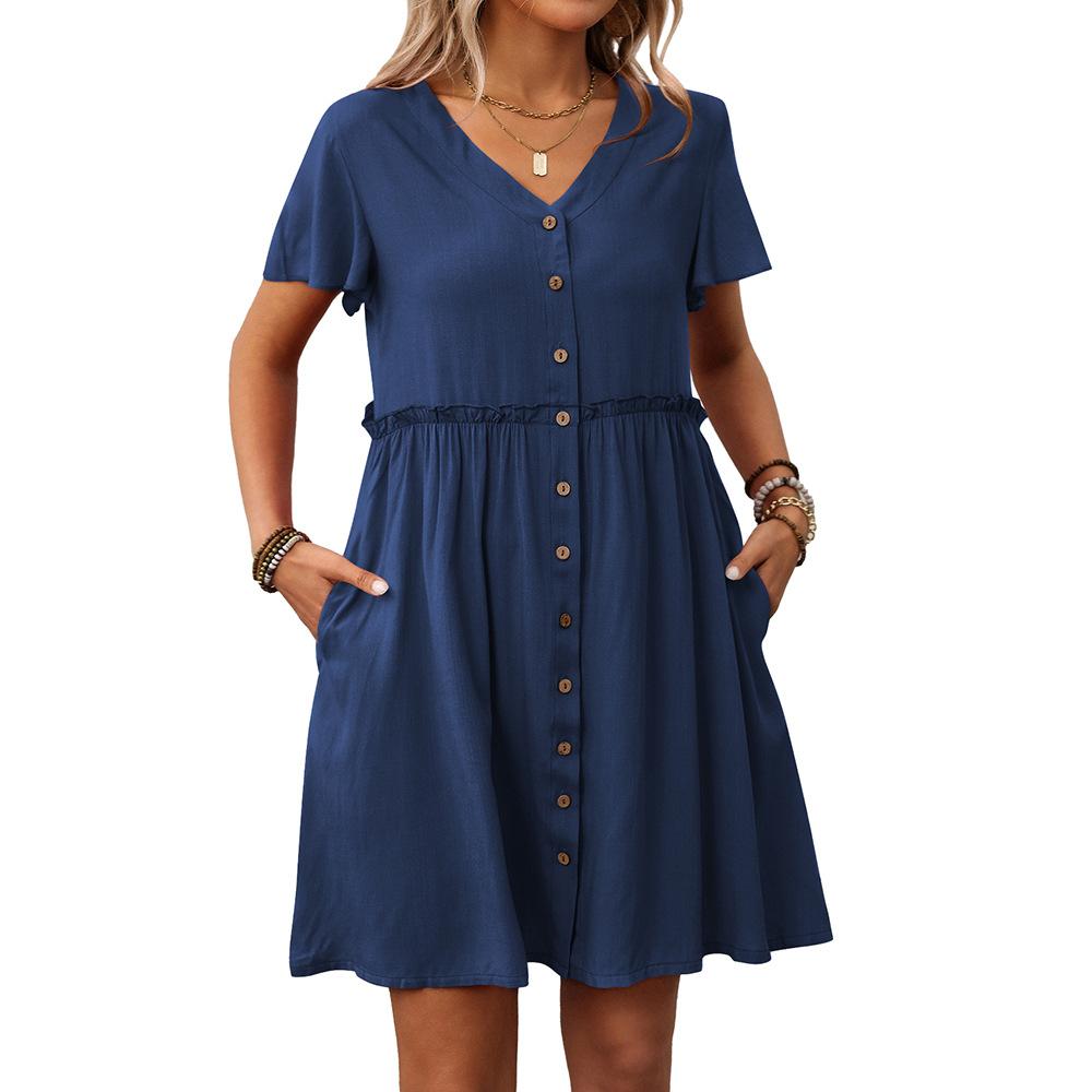 Summer Vacation V-neck Short Sleeved Ruffled Dress for Women Dress