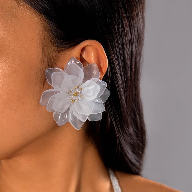 Accessories, Fresh Fringed Camellia Flower Earrings, Three-dimensional Pearl Earrings Earrings