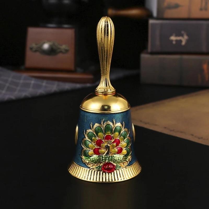 Alloy Hand Bell Dinner Bell Handicraft Engraved Peacock Hand Bell Loud and Clear Sound School Church Christmas BellAlloy Gift