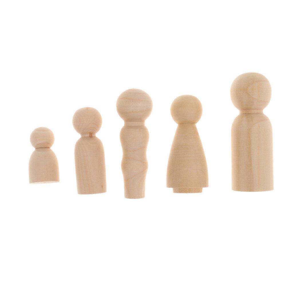 Family Peg Dolls Wooden Unpainted DIY Decor Wedding Cake Topper Home Ornament Kids Toys Crafts 5PCS/Set