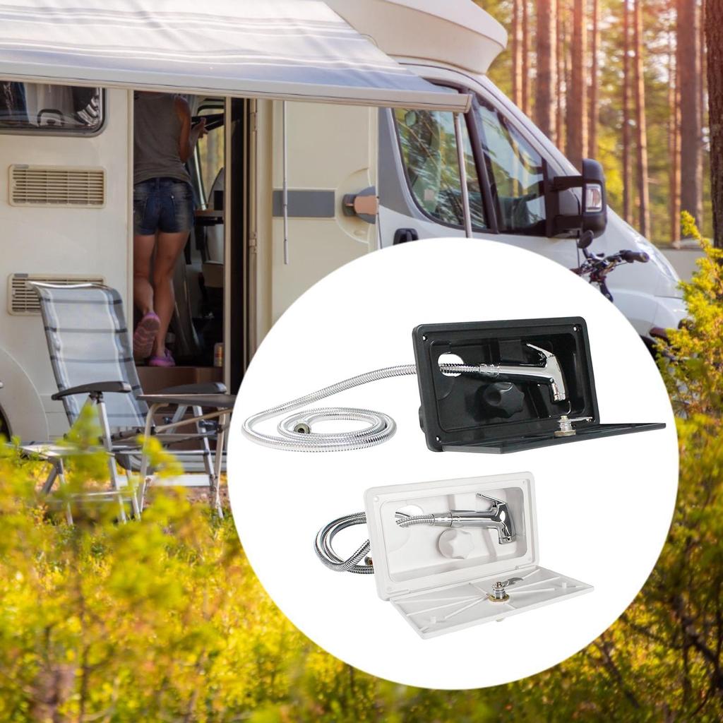 RV Outdoor Shower Box Kit with Stainless Steel Pull Out Head and Easy Installation for Motorhome Van