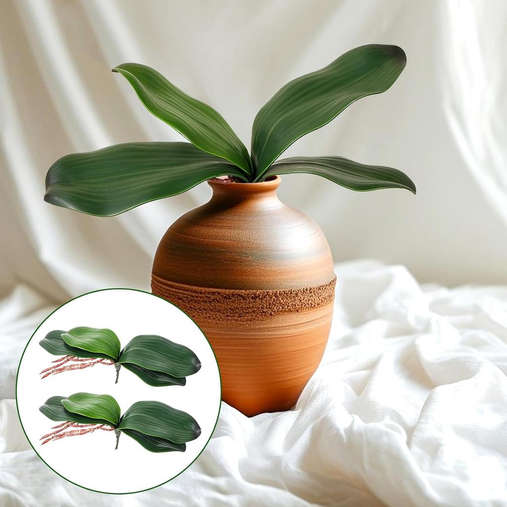 Faux Orchid Leaves, 2 Pack 8 Inch Artificial Phalaenopsis Stems Leaf Real Touch Orchids Leaf Artificial Cymbidium Flower Foliage Real Latex Touch