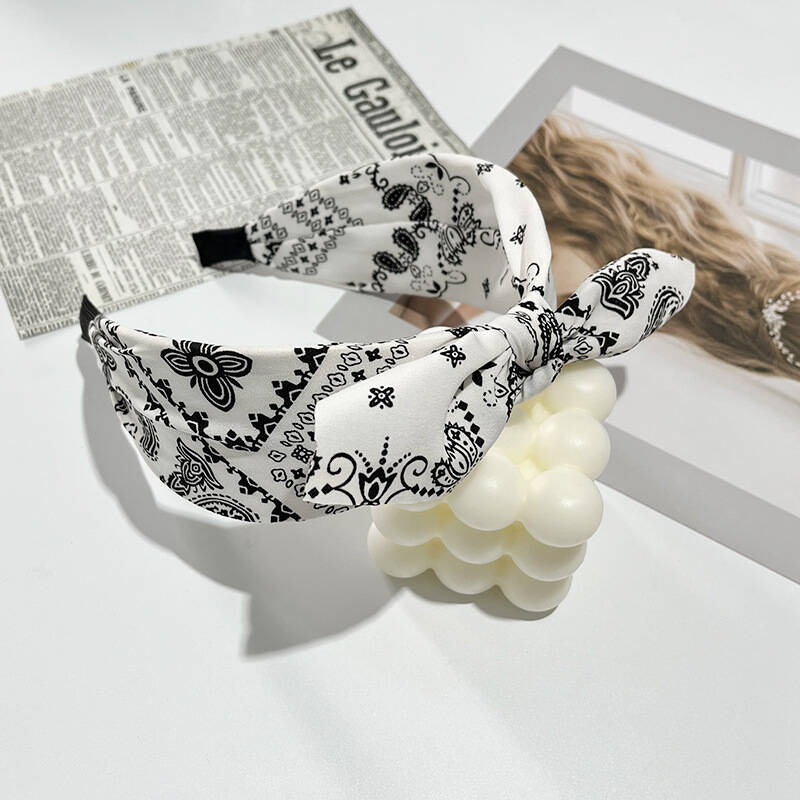 Boho Bow Print Headbands for Women Wide Brimmed Hairbands Vintage Elegant Hair Hoop Cross Knot Headwear Girls Hair Accessories