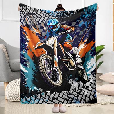 Motocross Adventure Sport Flannel Blanket - Soft and Suitable for Sofas, Beds, Offices, Travel, All Seasons, and The Best Gift for The Holidays.