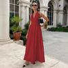 Women's Halter V Neck Maxi Dress Sleeveless Open Back Flowy Elegant Summer Long Dress