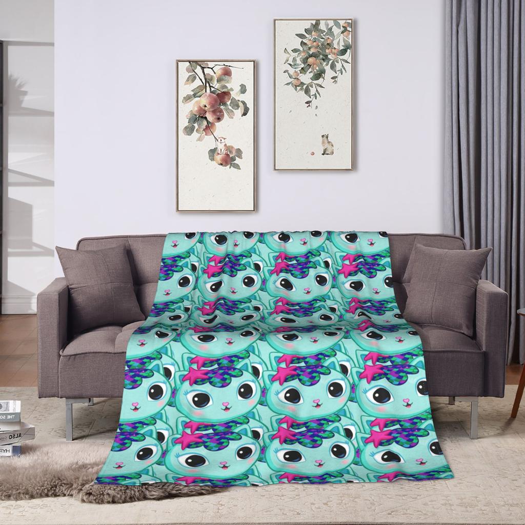 Cartoon Cute Gabby Dollhous Flannel Blanket Soft Durable Bedding Throws for Bedroom Picnic Fluffy Bedspread Sofa Bed Cover