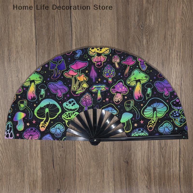 1PCS Chinese Kung Fu Fan UV Ink Printing Fluorescent Fan Bamboo Bone Folding Fan For Festival Dance Diso Party