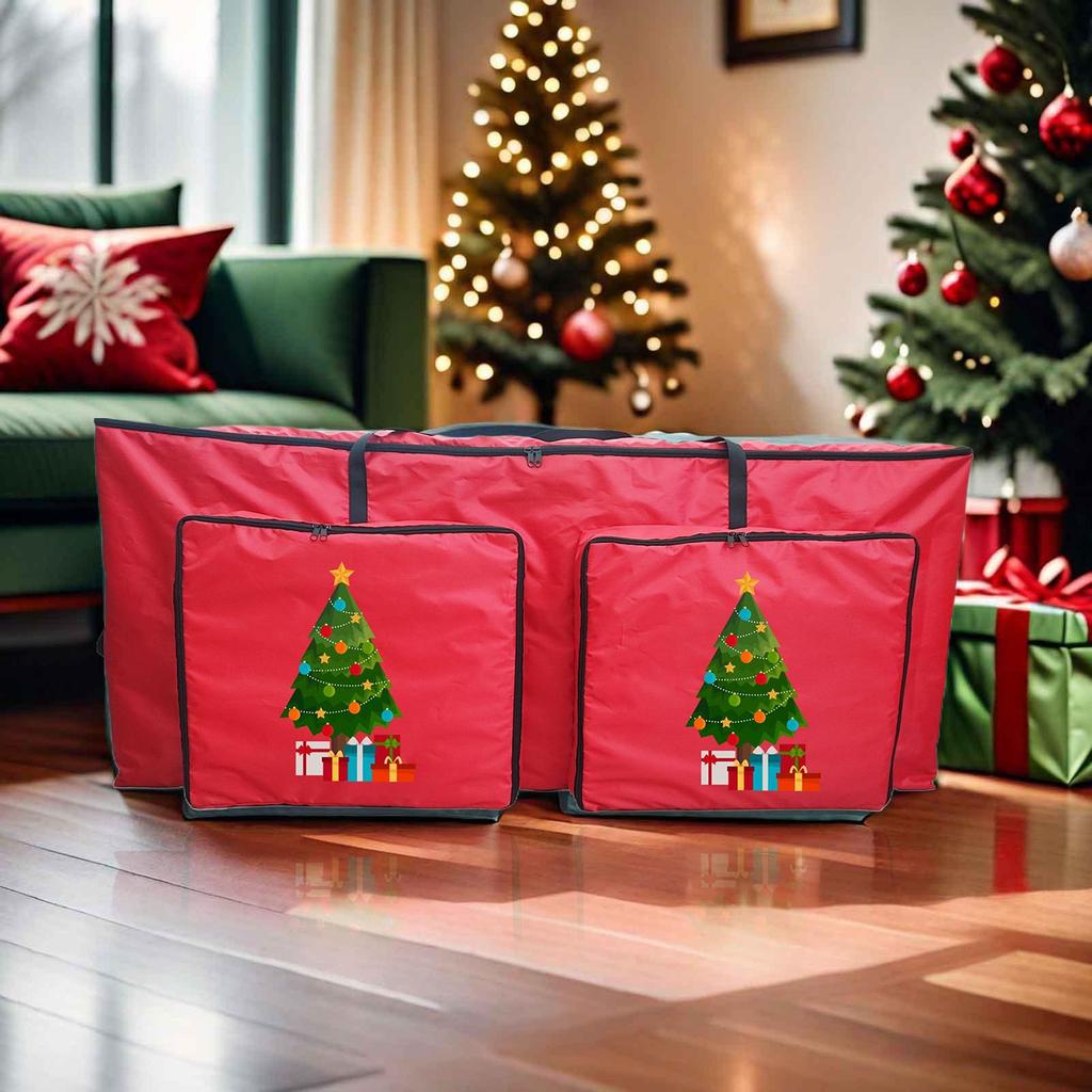Christmas Tree Print Organizer With Two Front Pockets Christmas Tree Storage Bag Holiday Wreath Organizer For Basement Closet