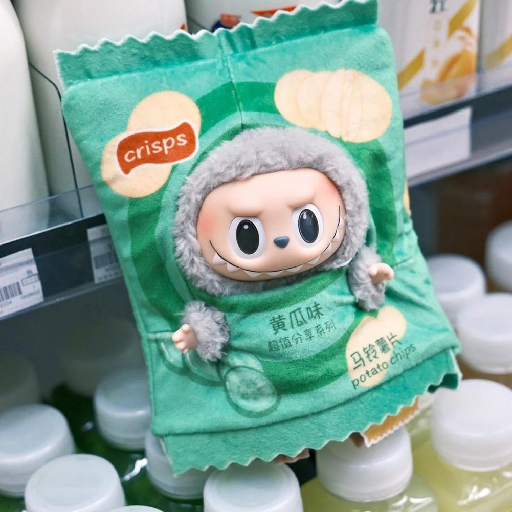 For 15cm Labubu The Monsters Figure Doll Potato Chip Packaging Clothes Cartoon Heartbeat Macaron Clothes