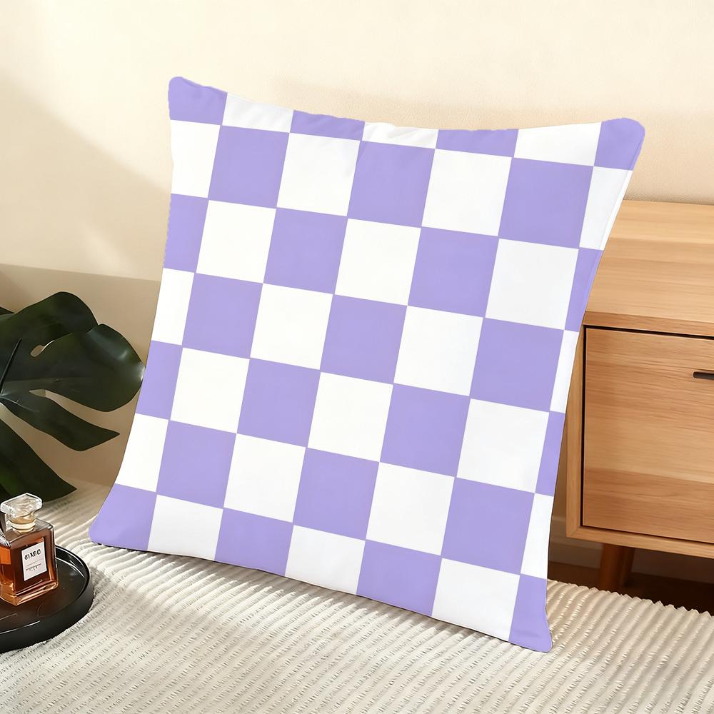 Artistic Elegant Plaid Prints Cushion Cover Silky Short Plush Home Sofa Cushion Cover - Invisible Zipper Home Decoration